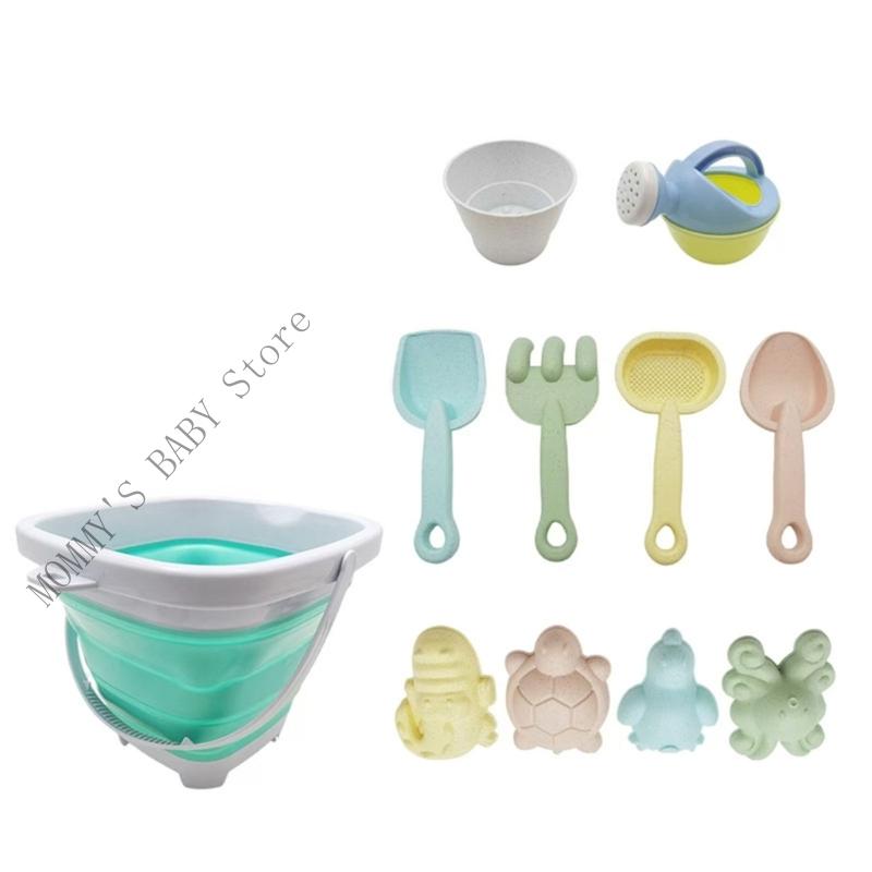 

H3CD Beach Sand Tool Toy Set for Kids with Bucket Watering Can Shovel Rake and Sea Animal Molds for Creative Sand Play 11PCS синій