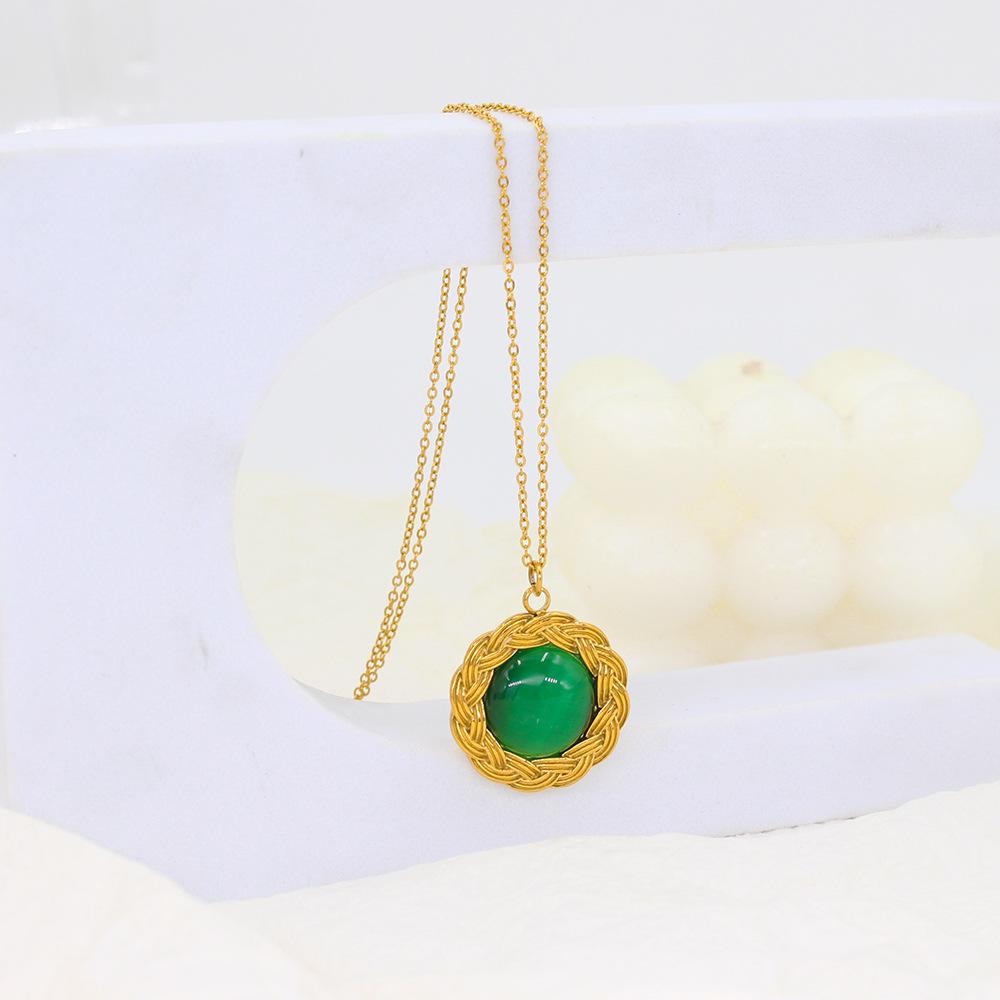 Turquoise Tiger's Eye Pendant Necklace Set for Women – Trendy Titanium Steel Clavicle Chain