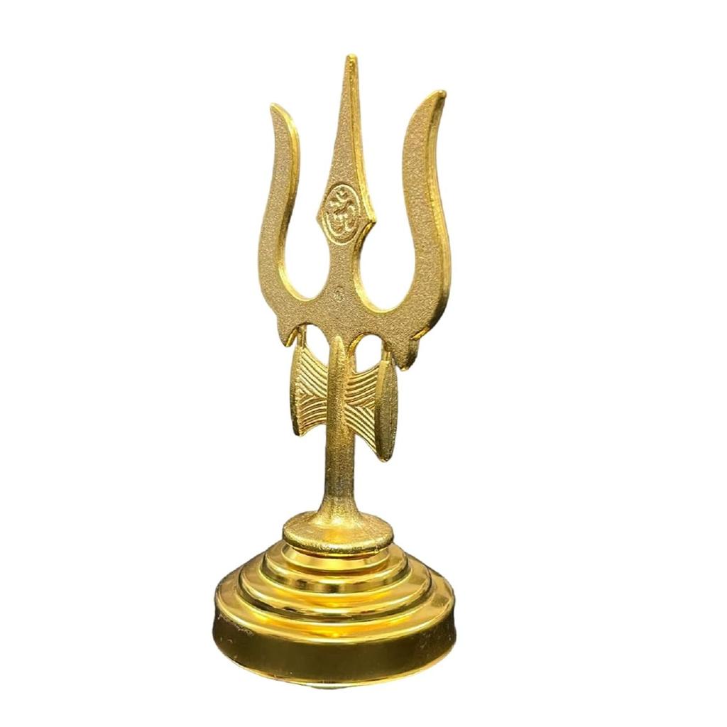 Numeroastro Trishul Damru with Om Engraved In Mix Metal for Puja Ghar | Home Temple (