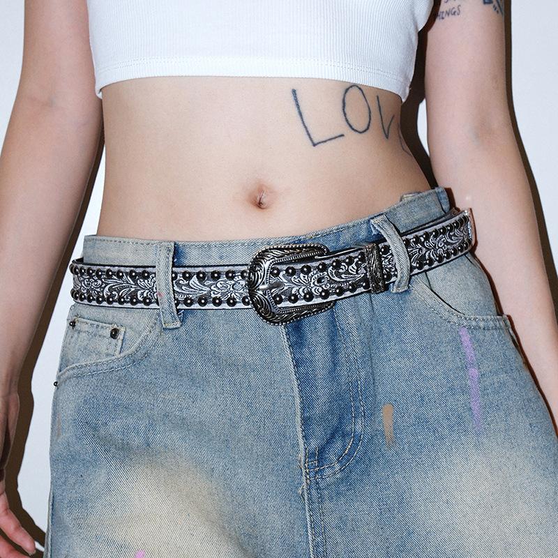 

Retro Y2k Belt Women s Commuter Style Rivet Punk Style Belt Korean Version Versatile with Jeans Decoration чёрный