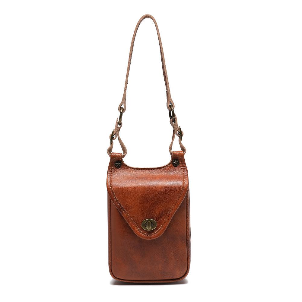 Top-grain Leather Mobile Phone Bag for Women, A Single-shoulder, Crossbody Small Square Bag