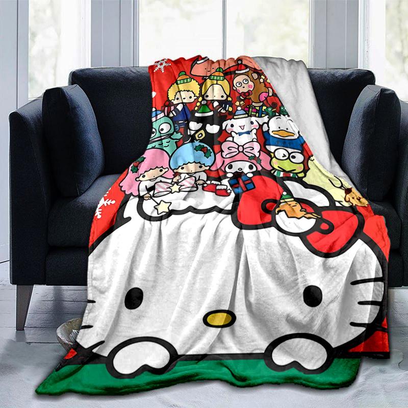 1pc Hello Kitty Christmas Celebration Blanket, Cute Home Decor for All Seasons, Living Room, Travel, Camping, Car Blankets, Beach, Office Naps, Soft T