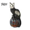 Halloween Showcase Decoration Skull Black Cat Pumpkin Figurine, Gothic Statue with Hollow Ribs, Non-peeling Paint Ornament Spooky for Desktop Outdoor