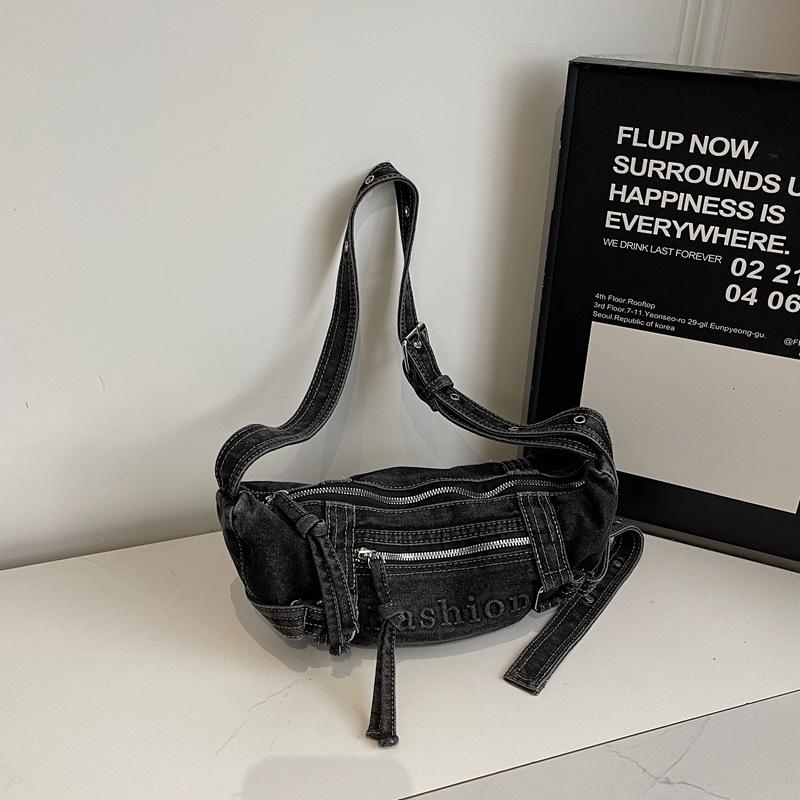 Trendy Cool Denim Small Bag for Women2026New Versatile Workwear Style Dumpling Bag Autumn Winter Trendy Wide Strap Crossbody Bag Extra Large