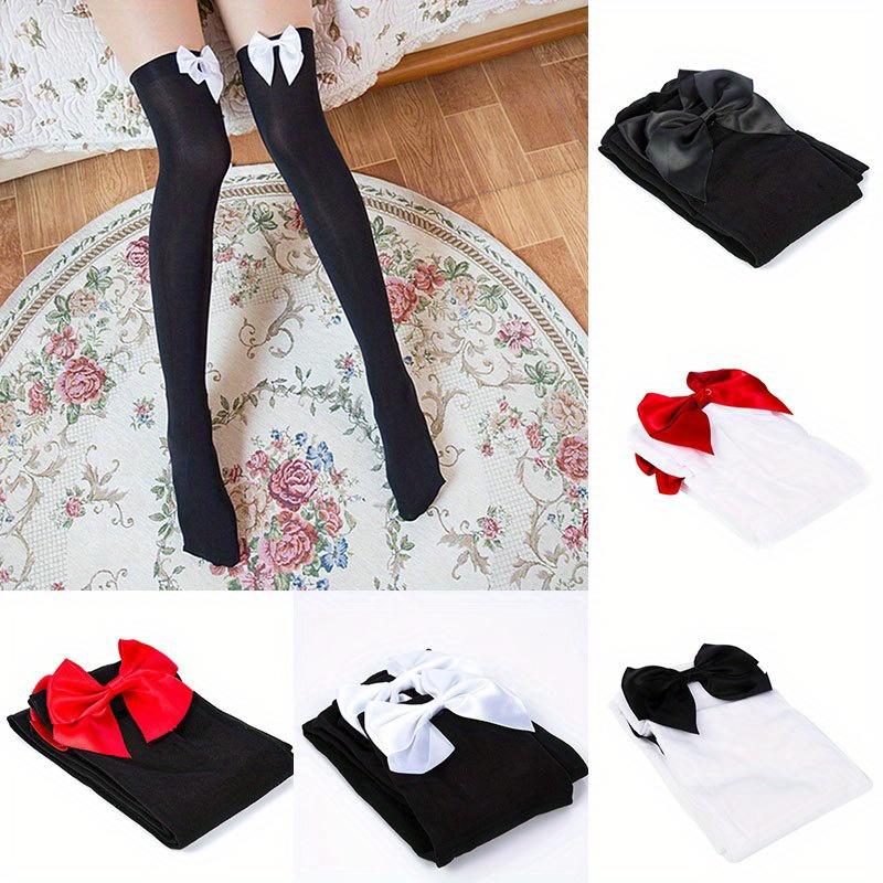 Sexy Thigh-High Bow Stockings for Women Pantyhose Breathable Black White Stocking Thigh Over Knee Stockings Cosplay Gifts