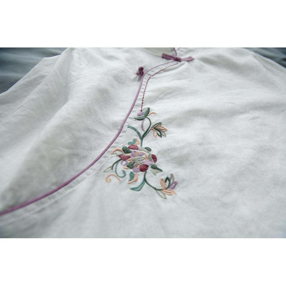 Spring Summer Retro Seven Quarter Ladies' Cotton Linen Shirt Blouse Chinese Traditional Women's Formal Top Ttang Costume Hanfu