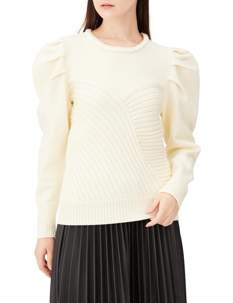 Double Standard Clothing Puff Sleeve Knit Women's Top, 0209-280-233