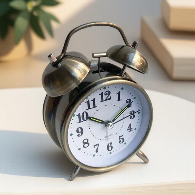 

Винтажный будильник с двумя колокольчиками, стереоскопическим циферблатом, подсветкой, громкий настольный будильник для домашнего декора, спальни, офиса бронзовый