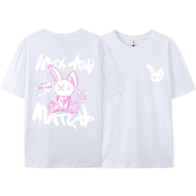 Pink Ragdoll Rabbit Harajuku Print T-Shirt Men Loose Oversize  Clothing Hip Hop Casual Short Sleeve S-XXXL Cotton T-Shirt Couple