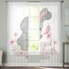 Cute Bunny and Butterfly Sheer Window Curtains for Living Room Girl Bedroom Tulle Curtains Kitchen Veil Chiffon Drapes