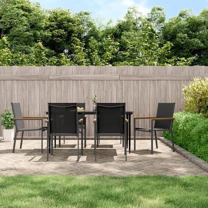 VidaXL Ensemble à manger de jardin 7 pcs noir textilène et acier, ensemble à manger, ensemble à manger d'extérieur, ensemble 3187038