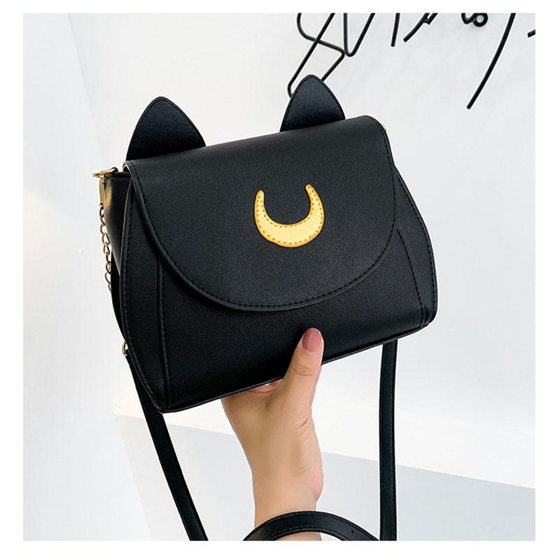 Summer Sailor Moon Ladies Handbag Black Luna Cat Shape Chain Shoulder Bag PU Leather Women Messenger Crossbody Small Bag Purses