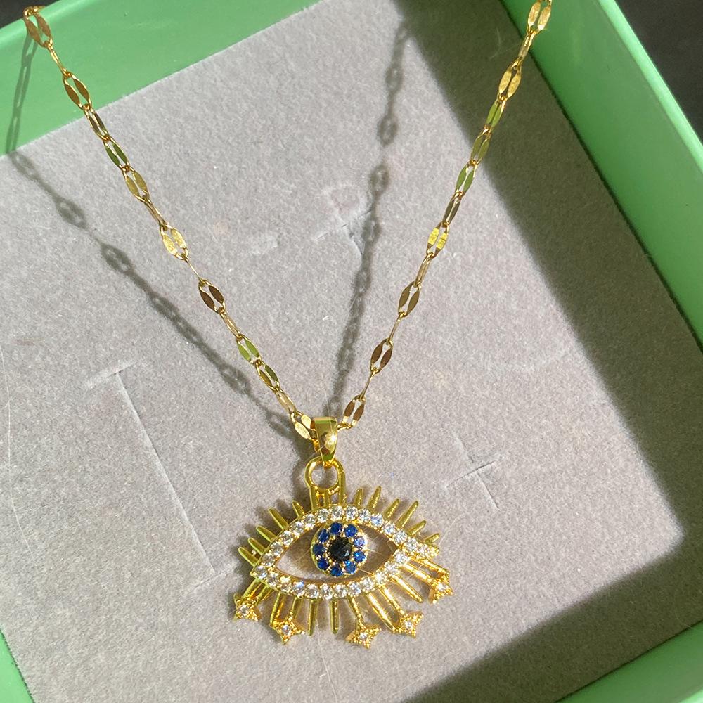 Elegant Demon Eye Pendant Necklace - Minimalist Design with Micro-Set Diamonds for Women