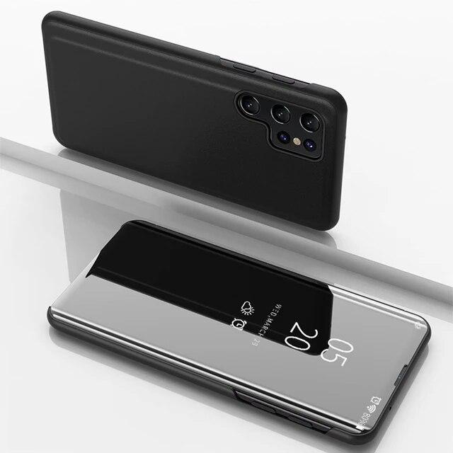 

Зеркальный флип-чехол для телефона Samsung Galaxy S24 S23 S22 Ultra S21 Plus S20 FE Note 20 Ultra A54 5G A53 A52 A13 A14 A34, чехол принципиально S22 Plus чёрный
