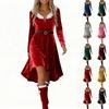 Women's V-Neck Long Sleeve Fuzzy Patchwork Dress for Christmas