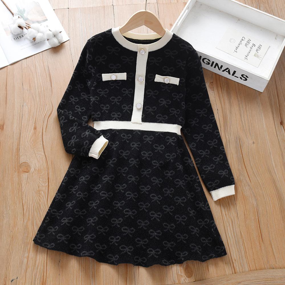 Girls Knitted Dresses 2024 New Sweater Dress Kids Fashion Clothing Long Sleeves Casual Dress Children Girls Princess Dress