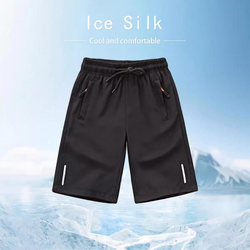 Jungen Sommer Shorts aus elastischer Eisseide, leicht, sportlich, lässig, Polyester, mehrfarbig, Sportbekleidung für große Kinder, schnelltrocknend