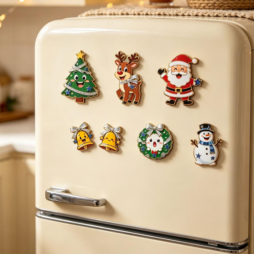 Acrylic Christmas Refrigerator Magnets 7 Piece Flat Fridge Set for Holiday Decor