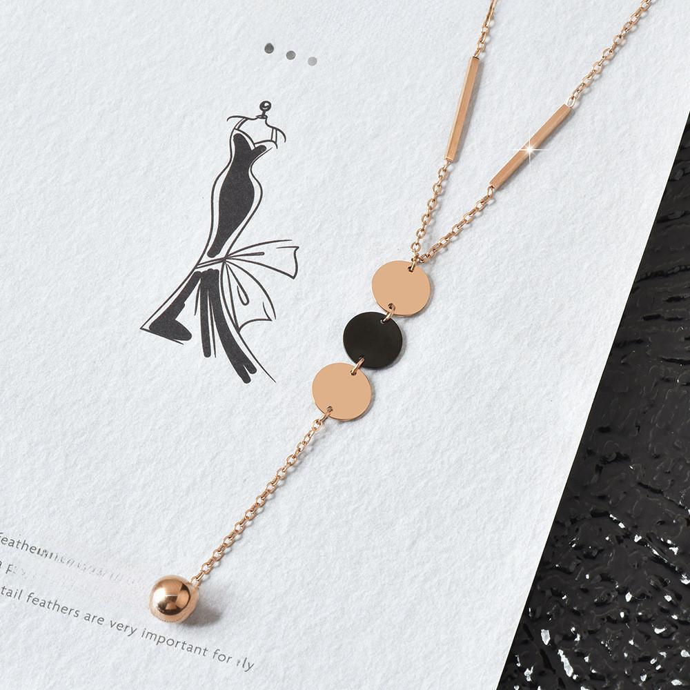 Modern Geometric Titanium Steel Necklace For Women Fashionable Long Tassel Style