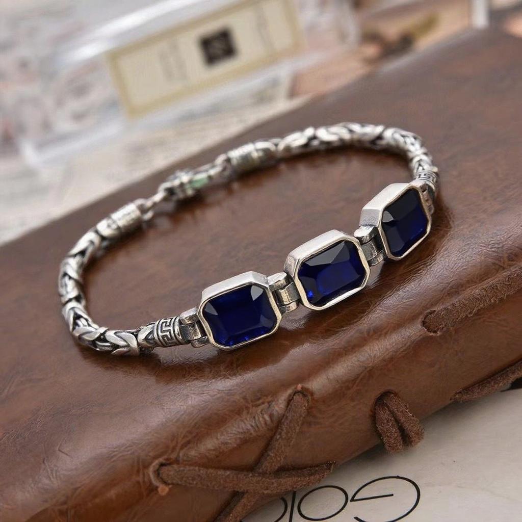 New Chinese Punk Style Men's Bracelet Green Crystals Auspicious Pattern Retro Unisex Fashion Accessory Trendy Streetwear Jewelry