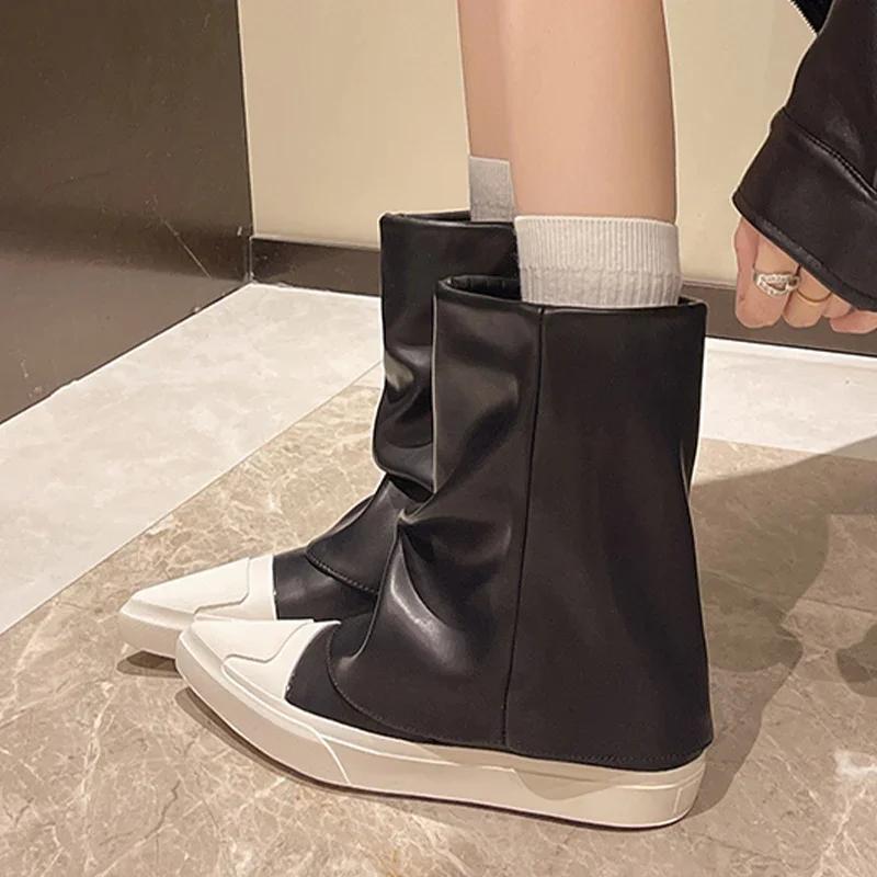 Flats Women Ankle Boots Pointed Toe Leather Fashion Winter Shoes 2026 Trend Designer Gladiator Knee High