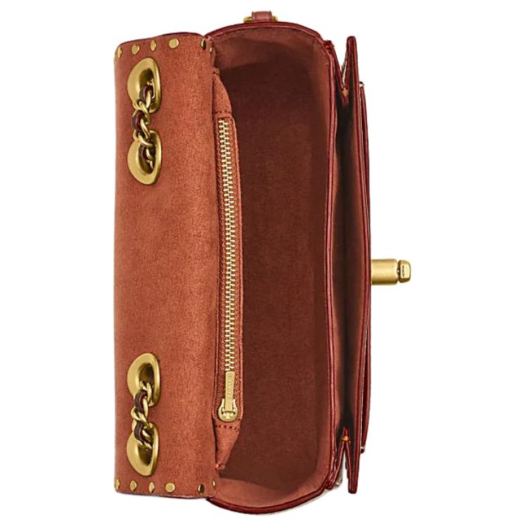 Coach Madison 19 Logo Turnlock Closure Leather And Synthetic Leather Shoulder Crossbody Bag Small Women Bags Brown Yellow Red CW414-B4WG4