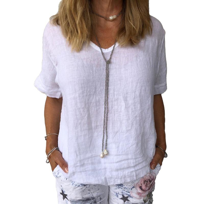 BITCED Women's Fashion Casual Solid Color Print Short Sleeve V Neck Blouses & Shirts