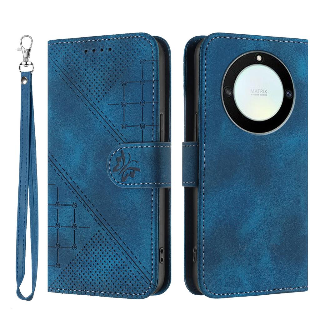 For Honor Magic5 Lite 5G/Honor X9a 5G/Honor X40 5G Leather Wallet Case Butterfly Flower Imprinted Phone Cover with Strap