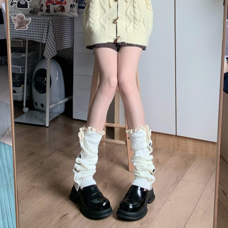 Christmas Red Knitted Leg Warmers Sweet Hot Girl Button Lace JK Leg Sleeves Y2K Slouch Socks