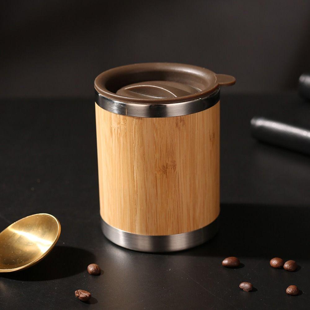 

401-500ml Double-layer Travel Mug Stainless Steel and Bamboo Office Cup New Vacuum Coffee Cup Bamboo cup (without handle)