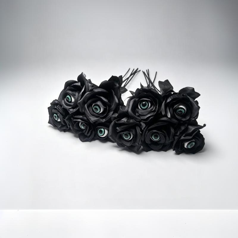 1Pc With Eyeball Halloween Eyeball Rose Simulation Handmade Eyeball Fake Flower Exquisite Artificial Black Rose Accessories