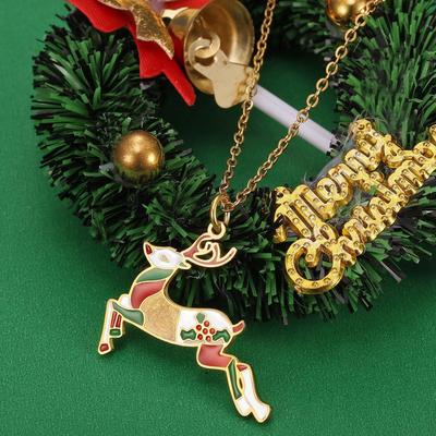 Colorful Reindeer Pendant Necklace: Cute Christmas Cartoon Jewelry for Women