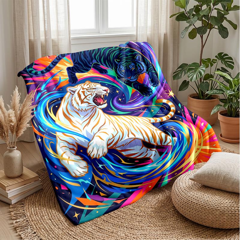 Tiger Spirit Energy Theme Blanket Lightweight Warm Flannel Blanket Decorative Throw Blanket for Home Decoration