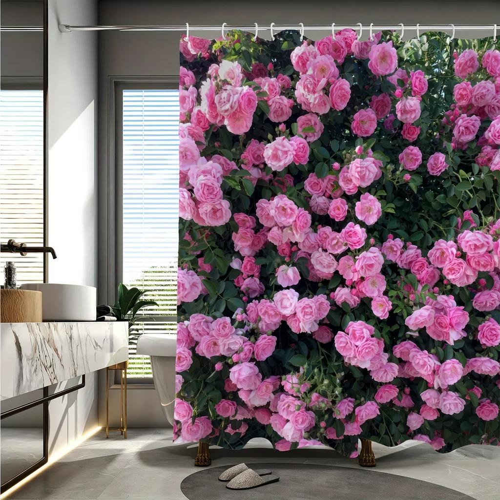 ~O~Pink Rose Floral Shower Curtain - Durable Polyester, Easy to Care for, Includes Hooks, Multiple Sizes Available, Perfect for