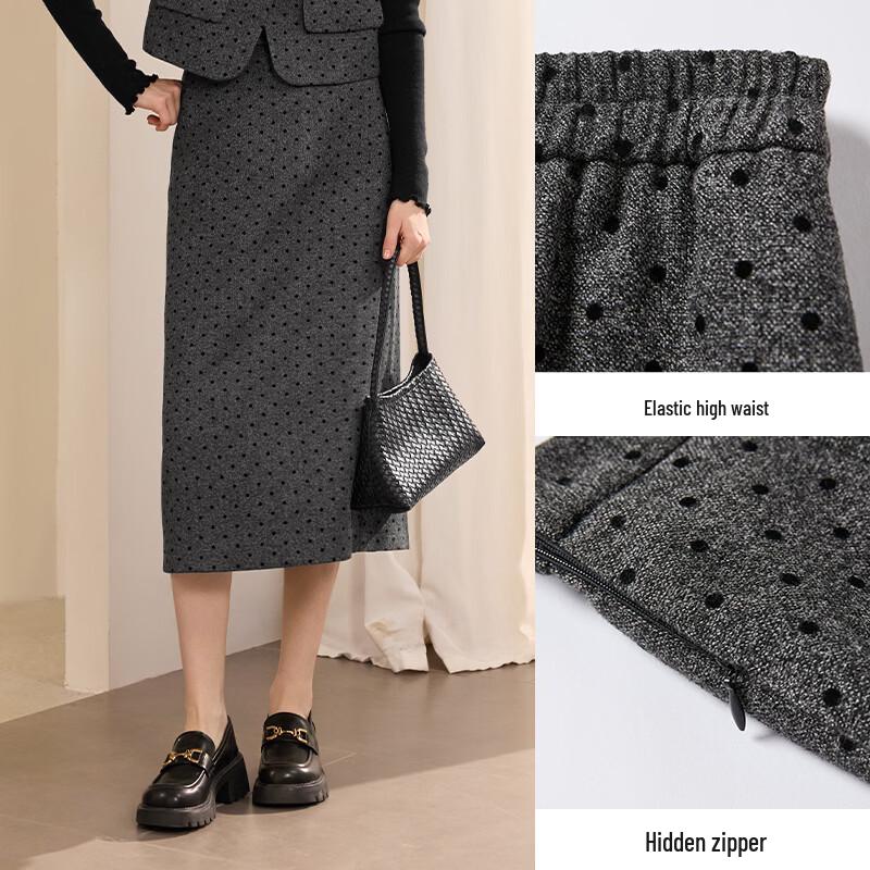 Xiangying Women's Hepburn Style Flocked Polka Dot Two-Piece Set