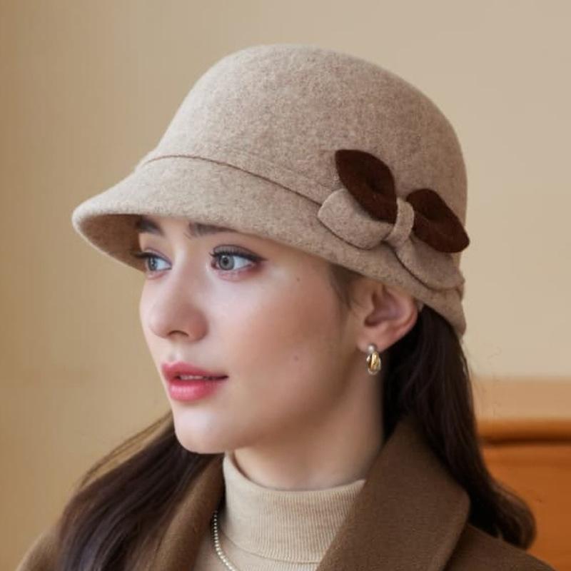 Hat Female Autumn and Winter Middle-aged and Elderly Fashion Foreign-style Wool Top Hat Thickened Thermal Basin Hat