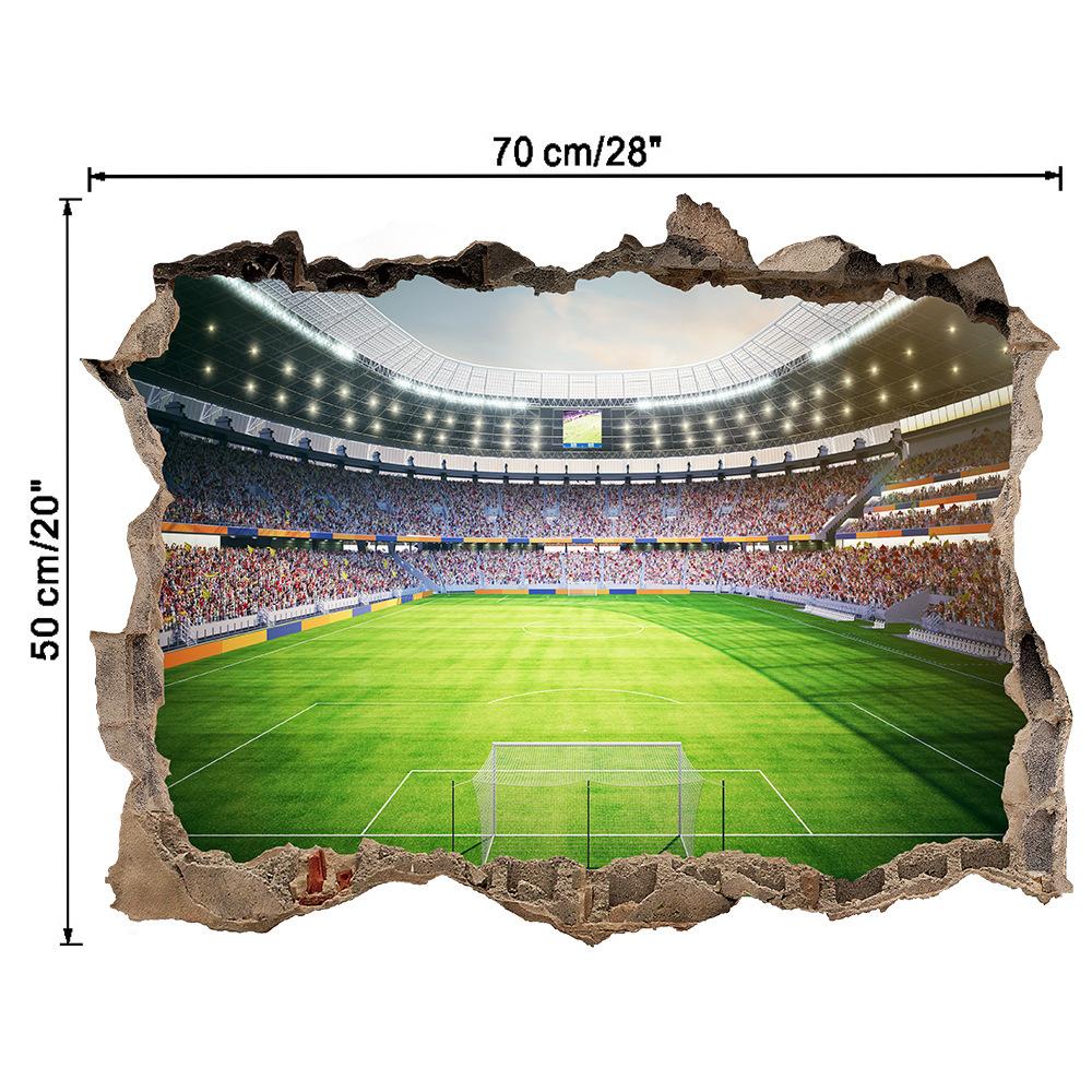 Self Adhesive 3D Stereo Broken Wall Football Field Wall Pasted Living Room Bedroom Football Club Sticker Decorative Painting