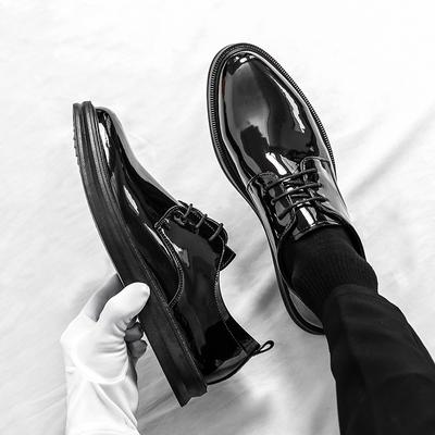 Fashion Classic Men's Leather Casual Shoes White Thick Soled Wear-resistant Glossy Leather Shoes High-end Banquet Men's Formal Shoes