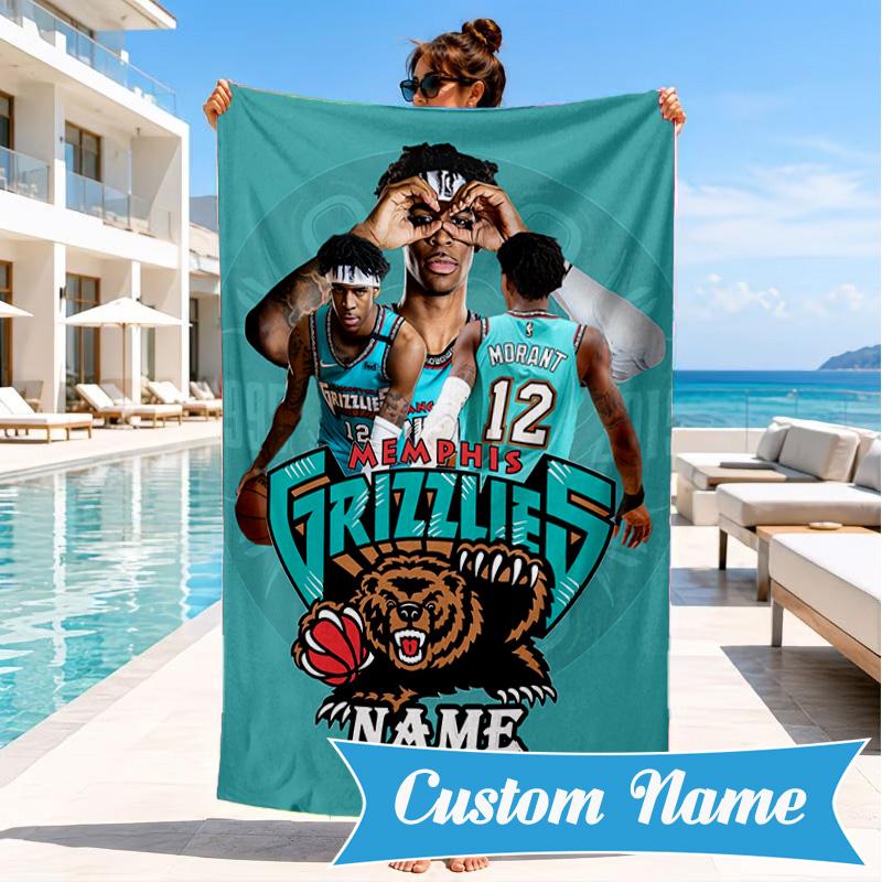 Custom Name Morant Team Spirit Beach Towel Microfiber Beach Towel, Lightweight and Quick-Dry, for Summer Travel, Swimming Pool Gift