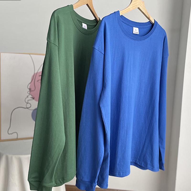 Hirsionsan Tricou cu mânecă lungă, 100% bumbac, cu decolteu în formă de O, pentru femei, tricouri solide, toate se potrivesc