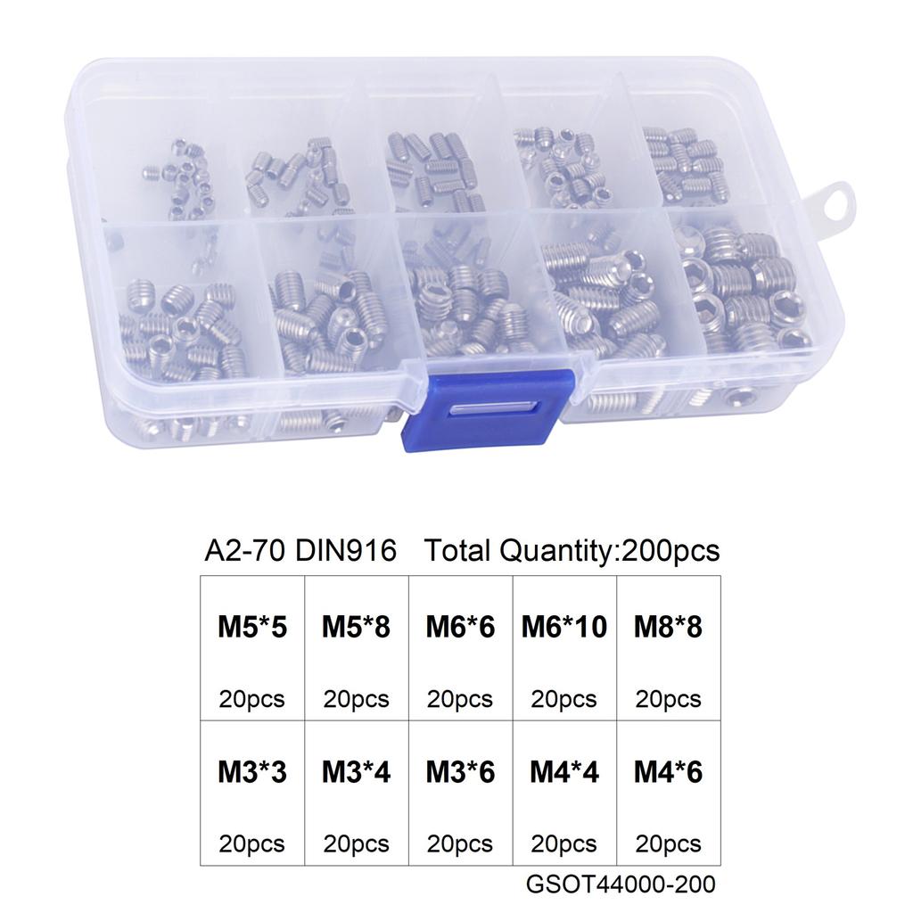 One Box of Multi Size Hex Head Socket Hex Set Screw Cup M3 M4 M5 M6 200 Pcs