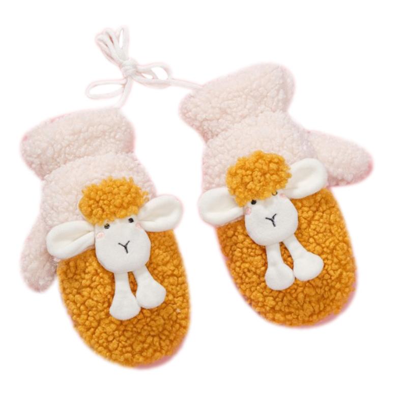 Fluffy Animal Mittens Plush Sheep Gloves with String Full Finger Mittens Winter Warm Mittens Cartoon Gloves for Women