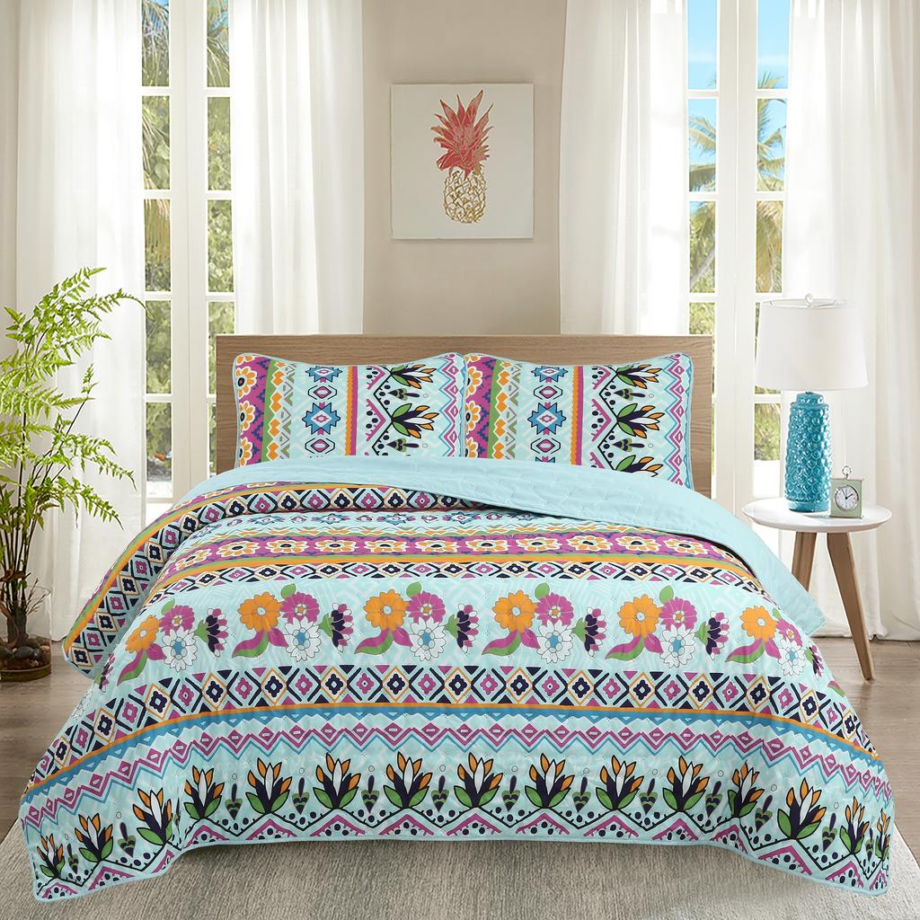 3pcs Bohemian Floral Pattern Comforter Set, 3D Digital Print, Soft-Touch Polyester, All-Season, Machine Washable, Woven