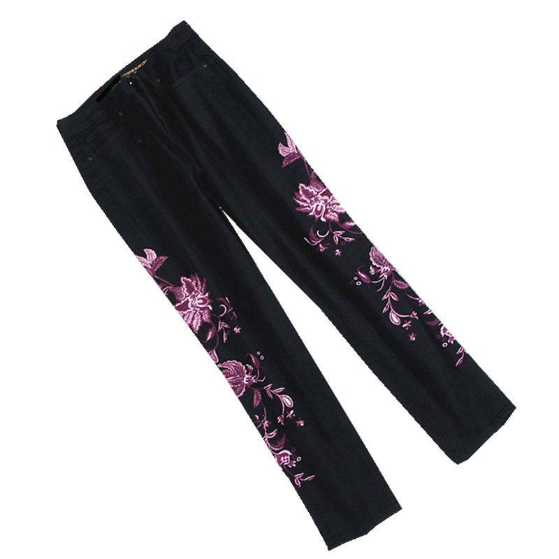 

Американские Одиночные Черные Хлопковые Эластичные Брюки Прямого Покроя Машинной Вышивки Большого Размера Большого Размера Женские Джинсовые Брюки На Все Случаи Жизни Стройнящие R pants length UK10