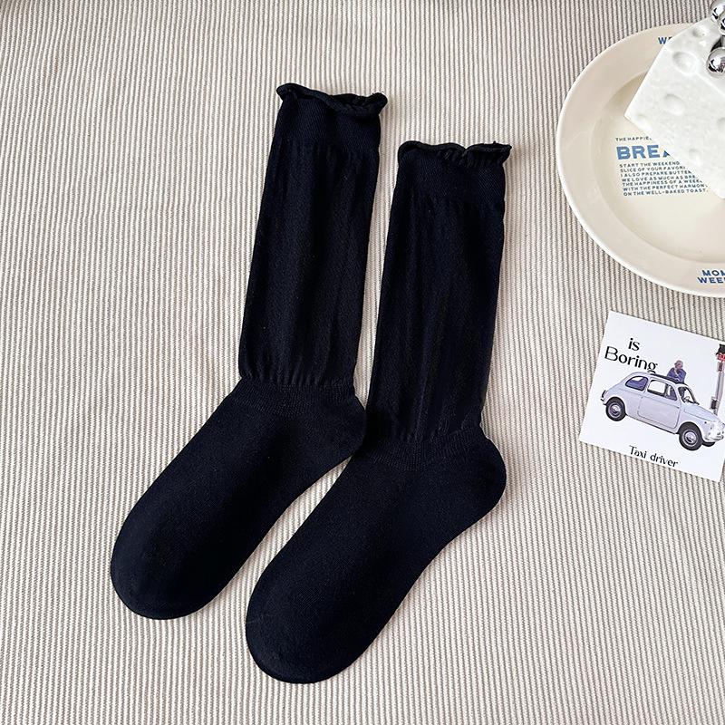 Gray Ballet Scrunched Over-the-Knee Socks for Women - Spring/Autumn Calf-Length with Miu Style Label
