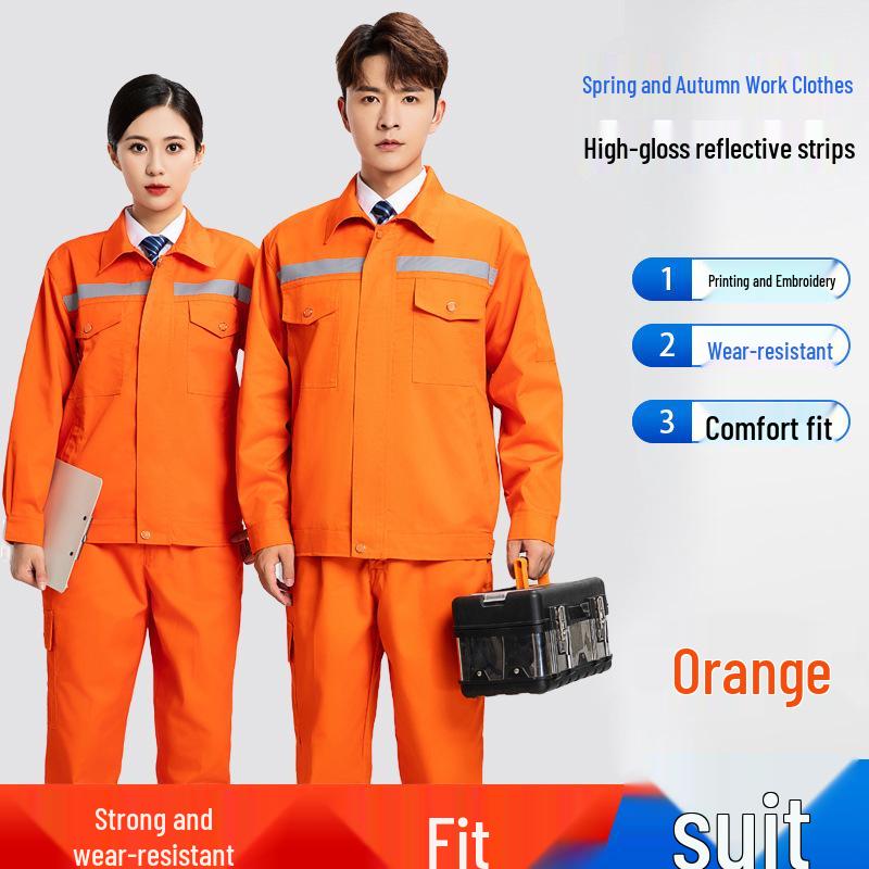 Reflective Polyester Cotton Workwear Set - Durable, Dirt-Resistant Clothes for Spring and Autumn Construction and Workshop Use