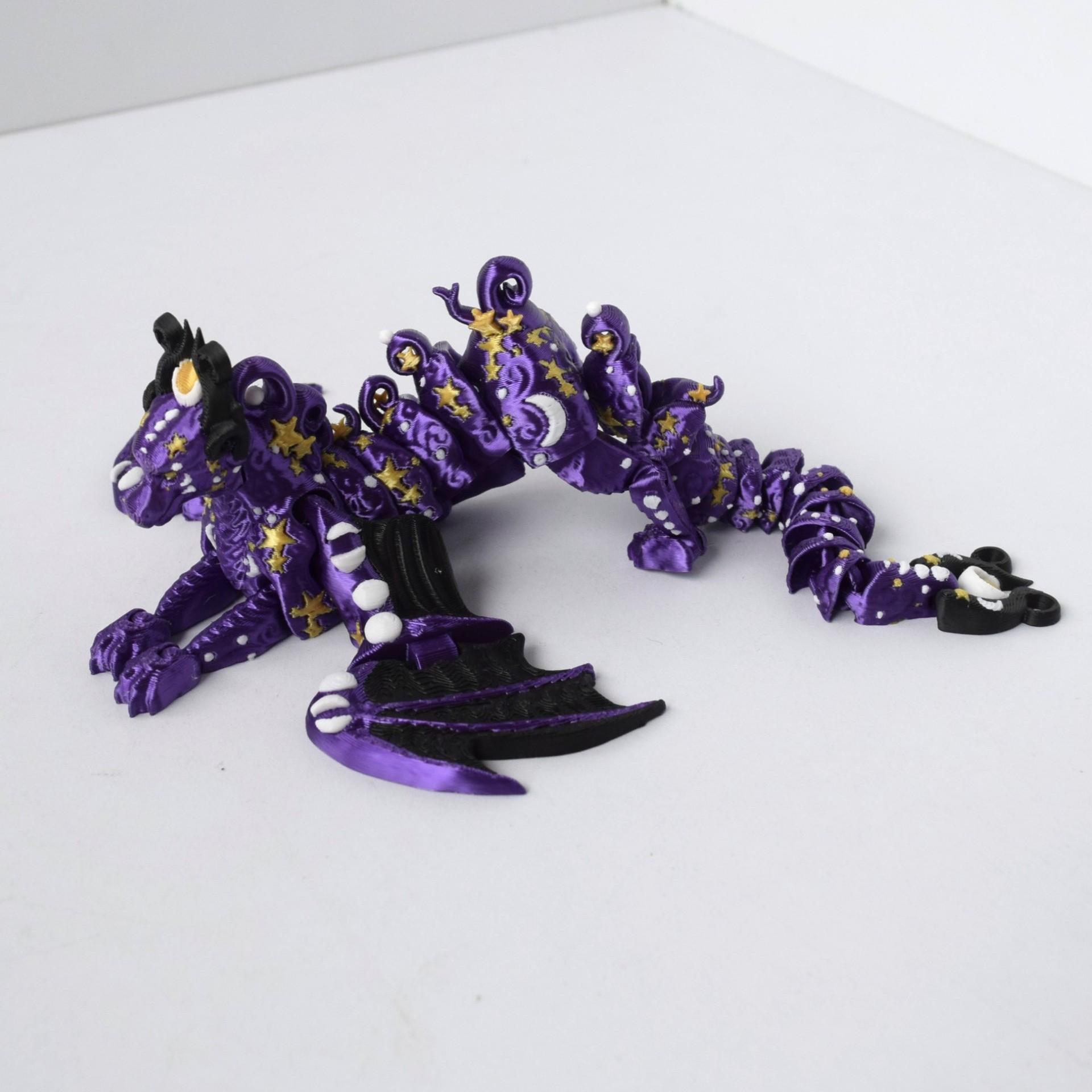 

Black Purple Star Moon Beast Toy Statue Children 3D Printing Toys Simulation Flying Dragon Model Joints Movable Desktop Ornament