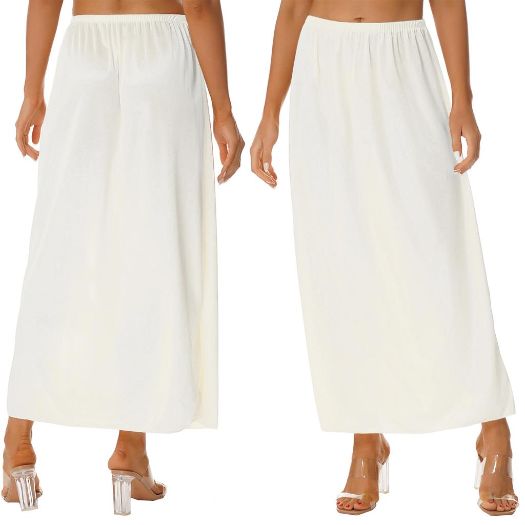 Mulheres Cor Sólida Meia Saia Deslizante Cintura Elástica Saia Midi Interna Saia Longa