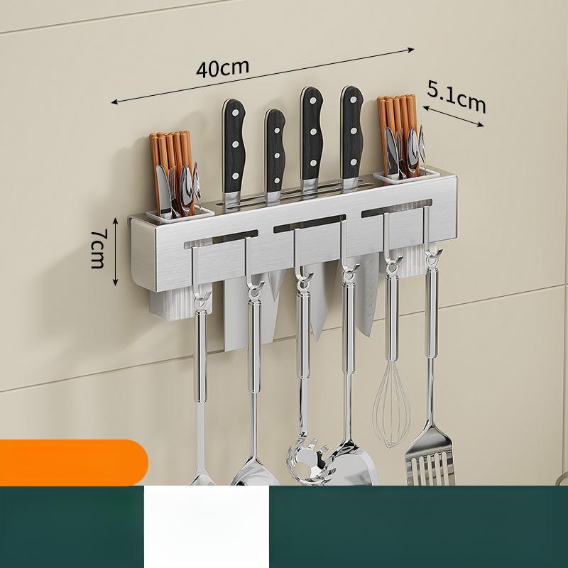 Stainless Steel Knife Holder No-Drill Wall-Mounted Kitchen Rack Multi-Functional Chopsticks and Knife Storage Rack