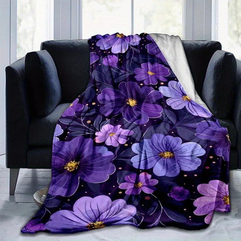 

1pc Purple Flowers Moon Printing Lightweight Flannel Blanket, Comfortable and Warm Blanket, for Camping Sofa Bed and Couch Office, Gift 100x150cm